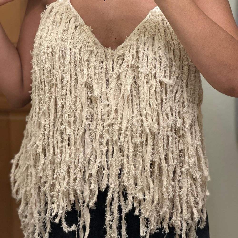 Cult Gaia Cream Fringe Camisole
